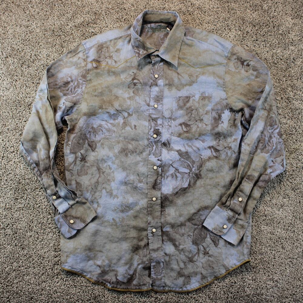Tommy Bahama Denim Shirt Mens Small Blue Floral Linen Long Sleeve